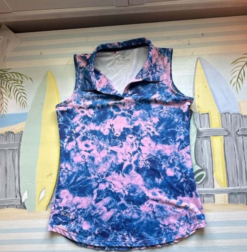 SCALES Women's Flower Tides Sleeveless Performance Golf Polo